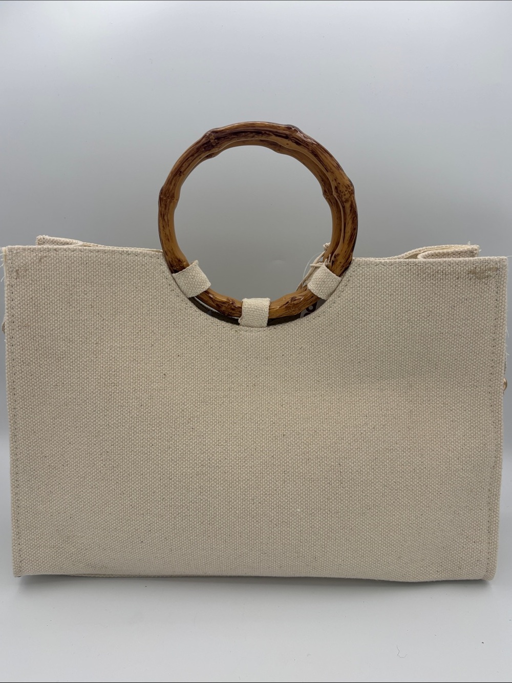 Sol and Mer Beaded Seahorse Canvas Tote with Bamboo Handles - Natural - Picture 2 of 12